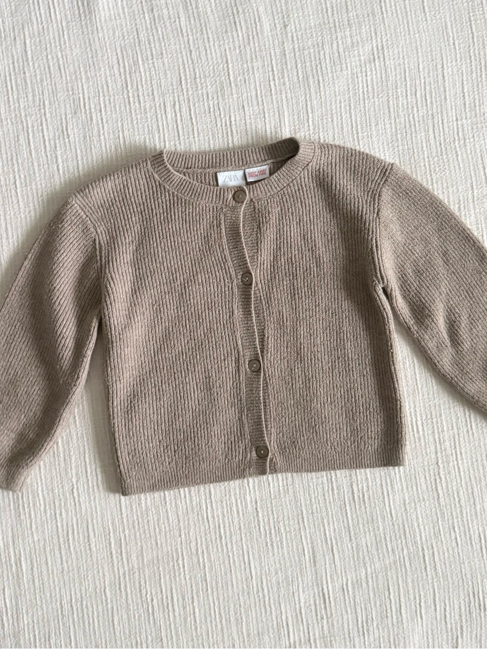 Zara Neutral Beige Ribbed Button Cardigan